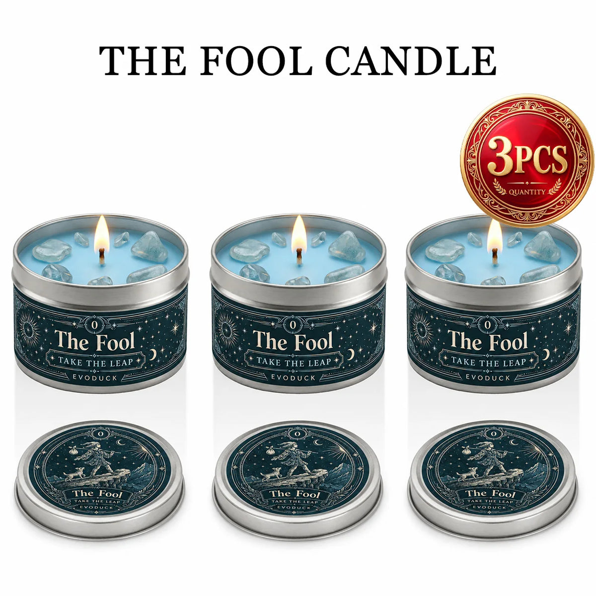 The Fool Tarot Candle, Bergamot & White Blossom Scented Candle3 Oz., with Clear Crystal Stones, Candle for Meditation, New Beginnings, 3/2/1 Sets...