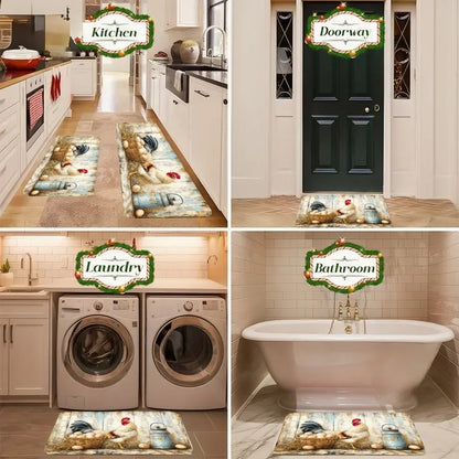 3PCS Kitchen Rugs Rooster Chicken Basket Rustic Pattern