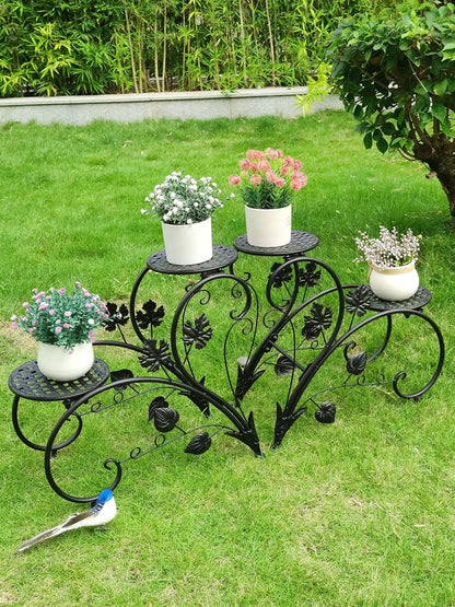 Rustproof Metal Plant Stand 4 Potted Flower Display Rack Shelf for Garden Balcony Office White and Black