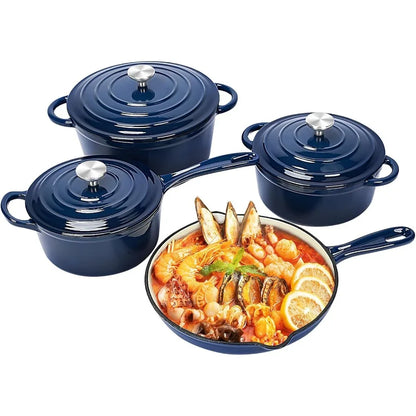 7 pc Enameled Cast Iron Cookware Set....
