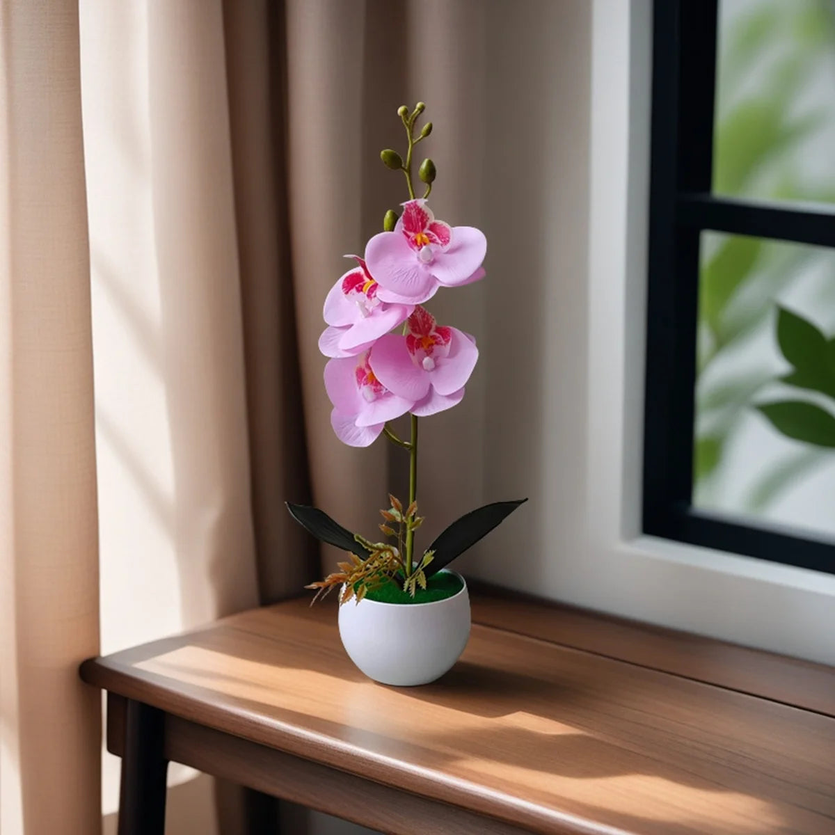 Realistic Artificial Orchid Potted Plant with Plastic Pot