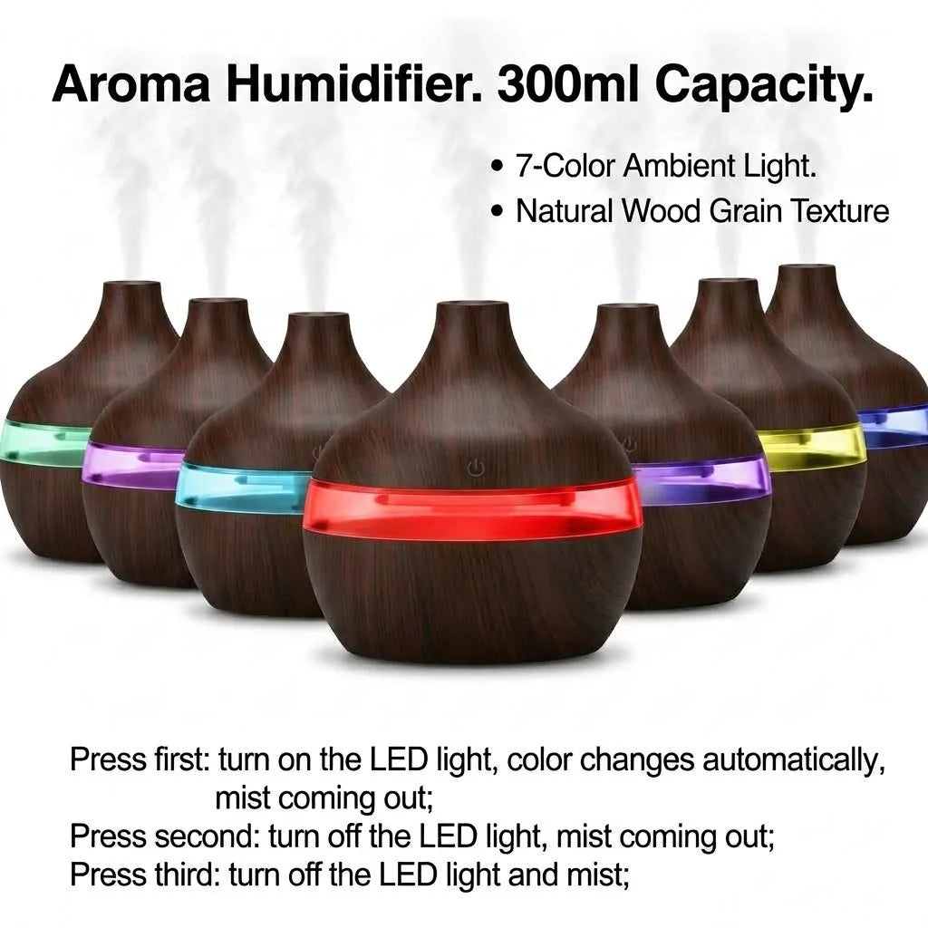 10 Oz, Essential Oil Diffuser with 7-Color LED Night Light, Dark Wood Grain Humidifier, Portable USB Rechargeable Aroma Humidifier with 4-Hour Auto Shut-Off.....
