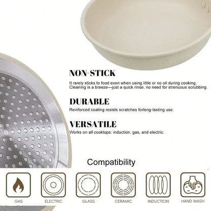 12Pcs Cream Granite Nonstick Cookware Set, With Silicone Cooking Utensils.....