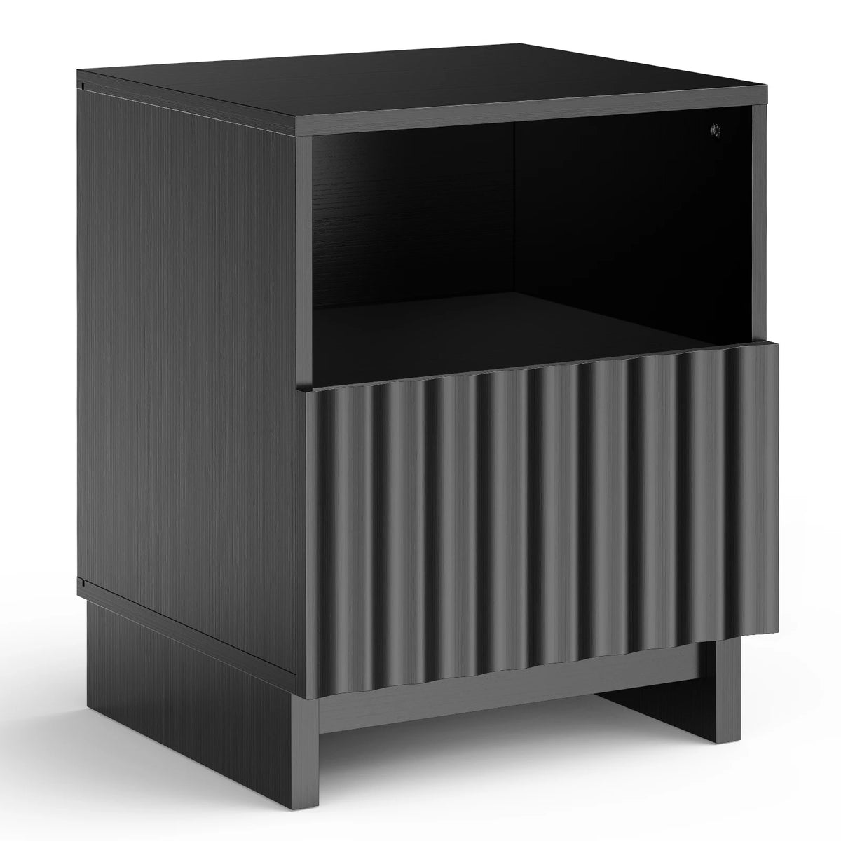 Fluted wooden Nightstand, 17.7 inch With Storage Drawers & Open Shelf...
