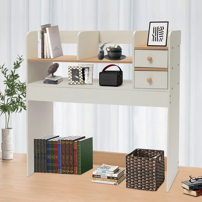 7-Compartment Wooden Desktop Bookshelf – MDF & Plywood Tabletop with 22.05lbs Load Capacity....