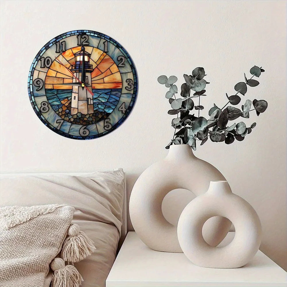 10-12 Inch Vintage Style Wooden Lighthouse Wall Clock AA Battery Needed.....