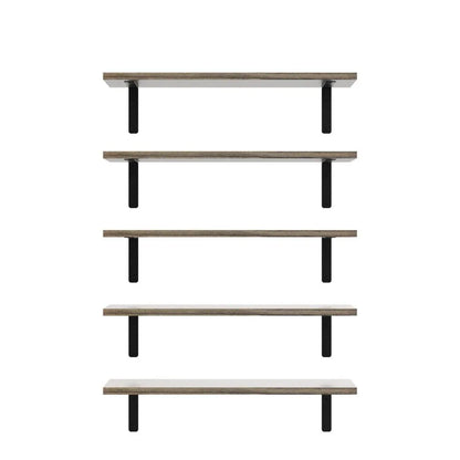 Set of 5 Rustic Floating Wooden Wall Shelves, Anti-Fall Metal Guardrail....