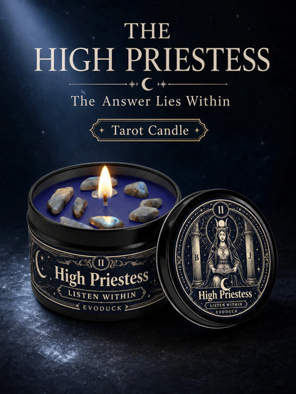 The High Priestess Tarot Candle with Blue Grey Crystal Stones, 3/2/1 Sets, Scented  for Meditation, 3 Oz