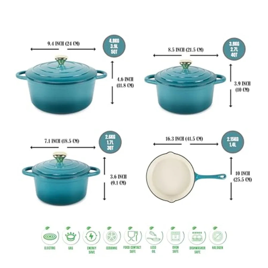 Enameled 7PCS SET Cast Iron Dutch Oven Cookware, Set includes: 24cm Dutch Oven......