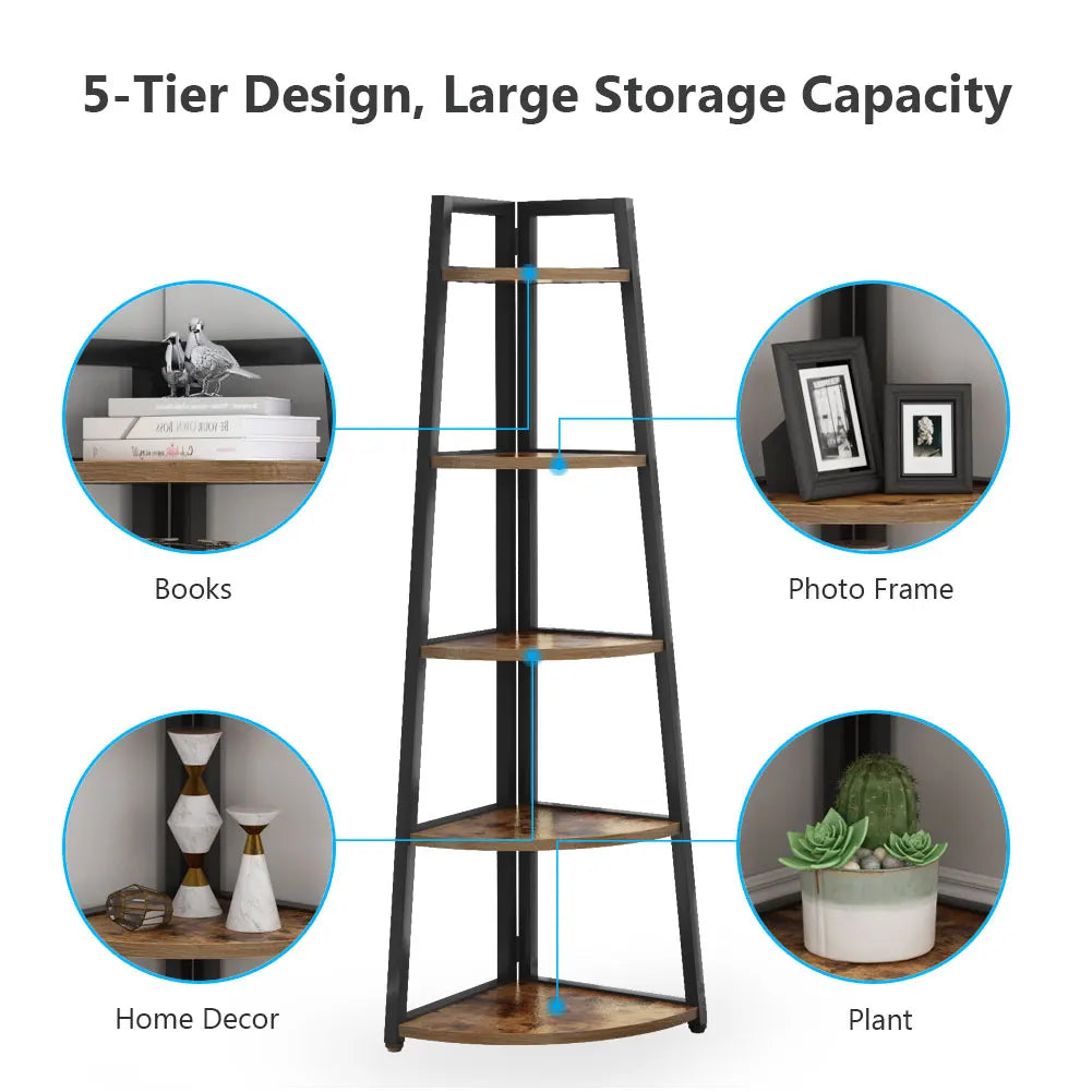 Wooden Corner Book Shelf: 9.84D x 25.95W x 70.07H Inches