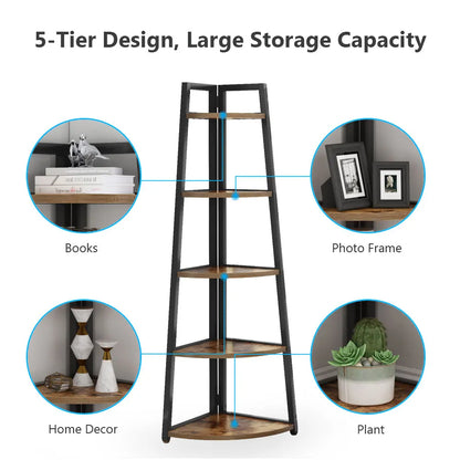 Wooden Corner Book Shelf: 9.84D x 25.95W x 70.07H Inches
