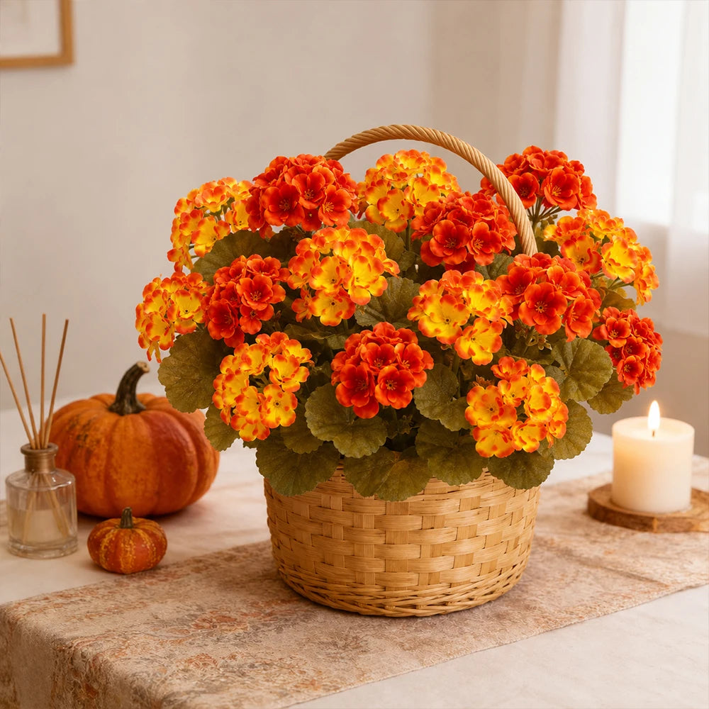 6pcs Artificial Fall Geranium Flowers Begonia Outdoor