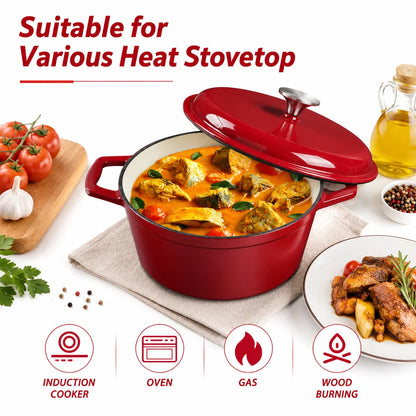 4.75Qt Enameled Cast Iron Dutch Oven With Lid, Non-Stick Enamel Coating, & Oven Safe....