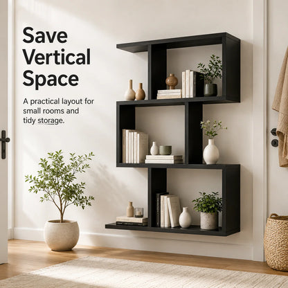 3 Tier Black Wooden Bookshelf Open Display ....