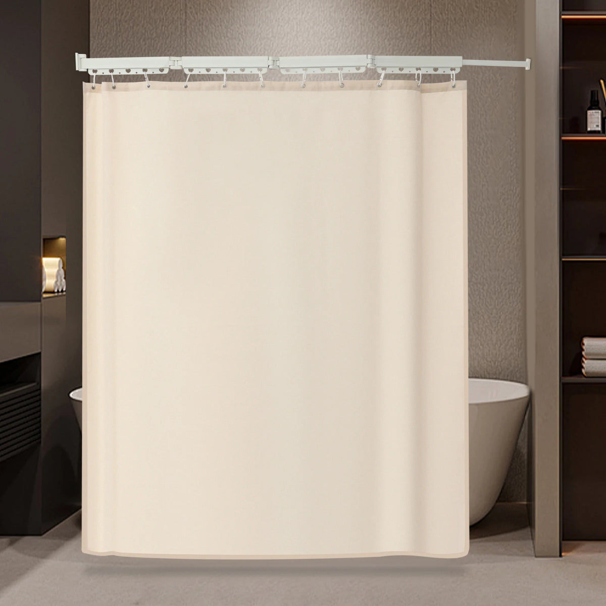 Shower Curtain Set, Wall Mounted Folding Shower Curtain Rod, No Drill Installation, 110 lbs. Load for Home Bathroom