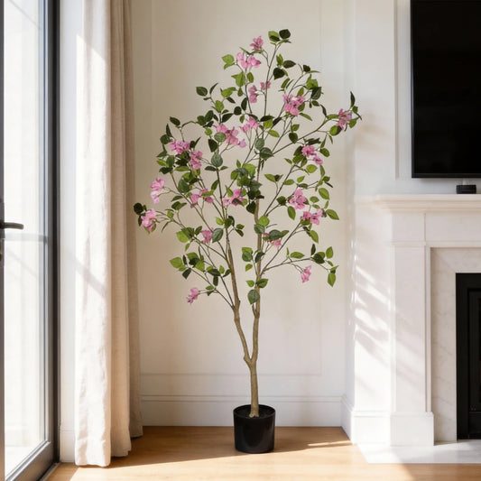 5FT Artificial Bougainvillea Flowering Tree with Black Plastic Pot, Realistic...