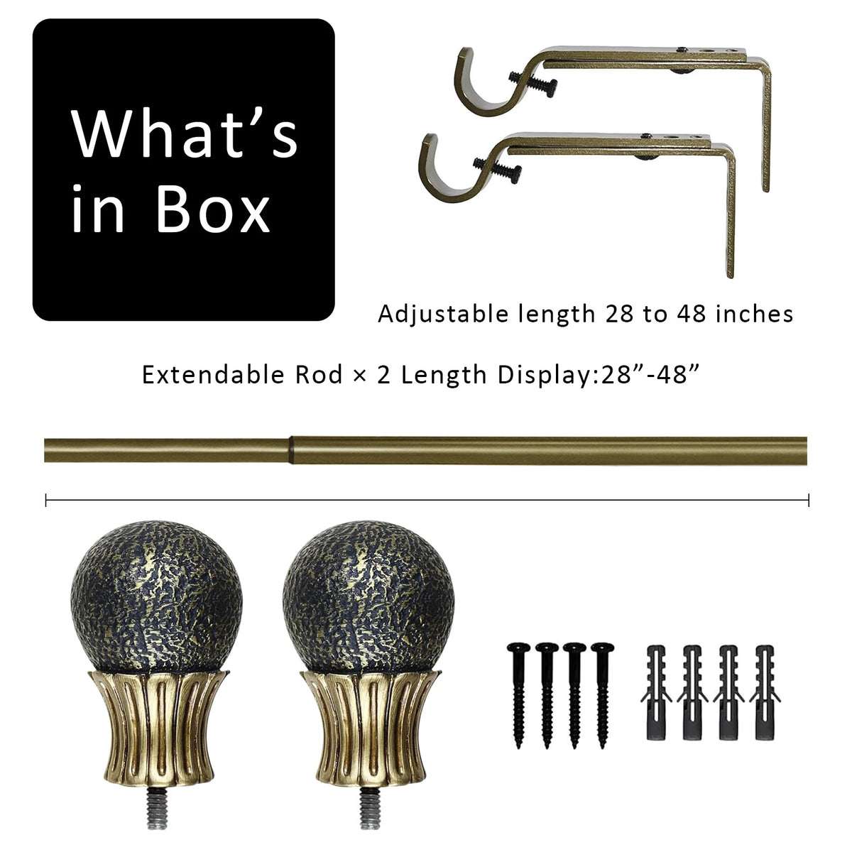Heavy Duty Adjustable Curtain Rod Set, 1" Diameter Single Window Drapery Rod , 28 to 120 Inches, 2 Colors.....