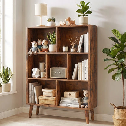 7 Cube Wooden Storage Bookshelf with Legs 3-Tier Standing