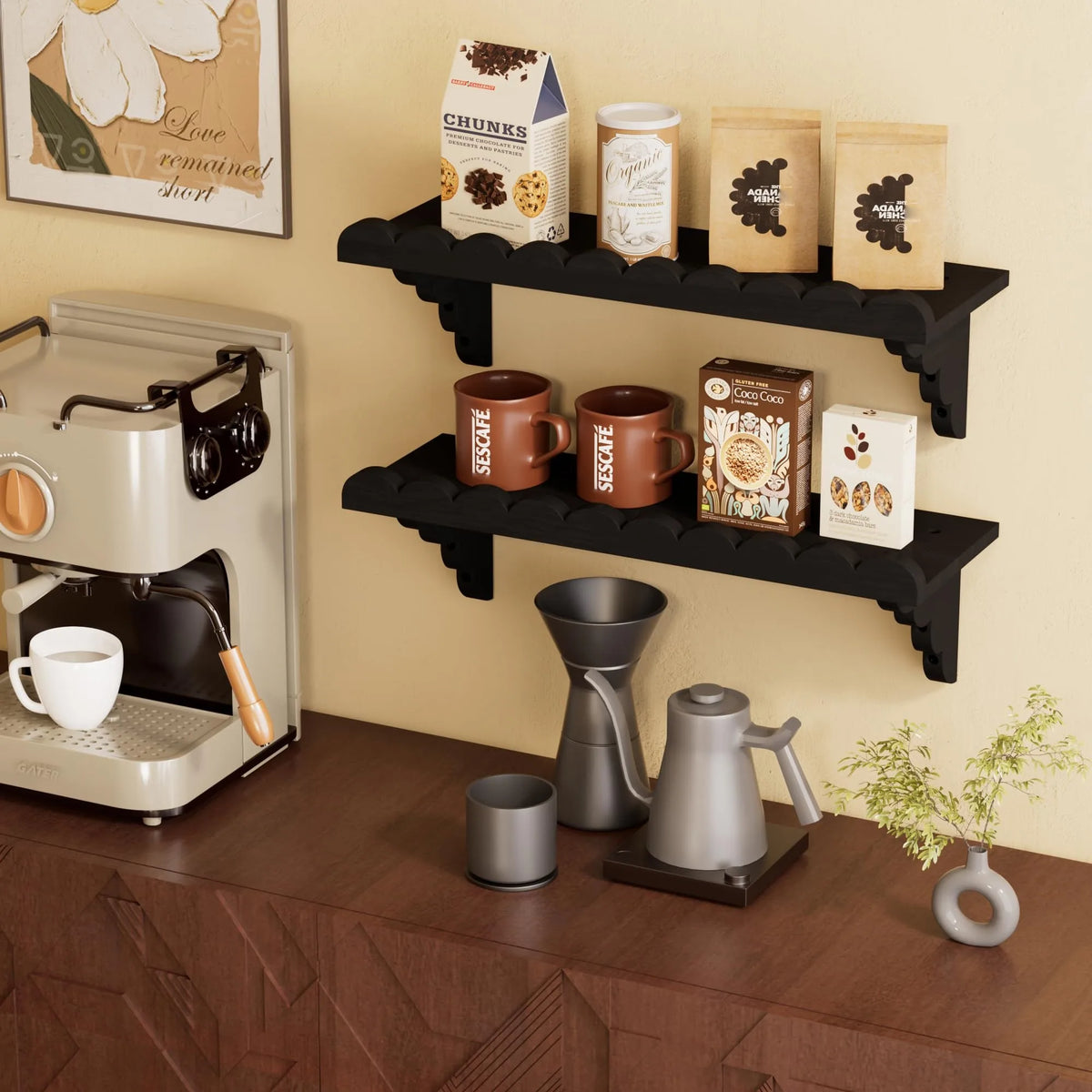 Rustic Wood Floating Wall Shelf with Wood Brackets.....