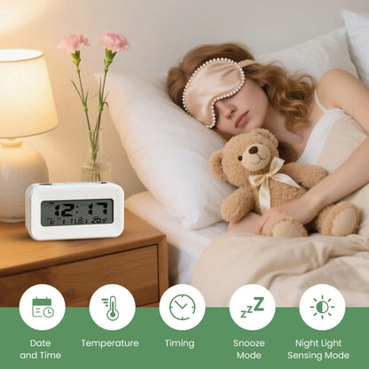 4.4 Inch White  Alarm Clock 24H System Time, Week, Temperature Display, Portable, Battery Operated....