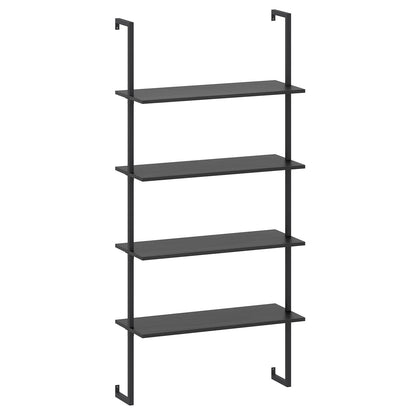 4-Tier Rustic Looking Ladder Shelf Bookshelf, w/ Metal Frame  Brown....