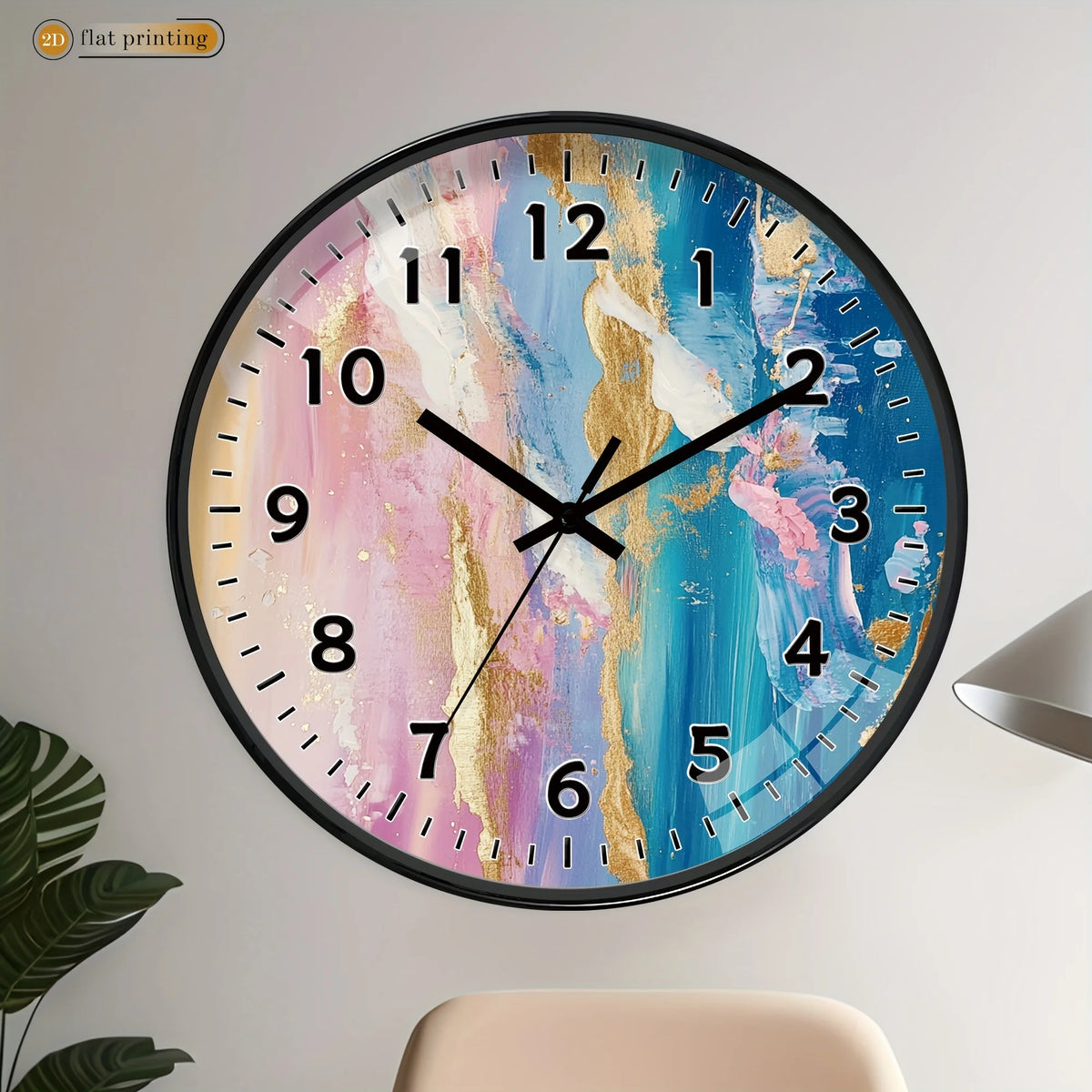 A 10 Inch Plastic Wall Clock - 2D Printed Clock, Abstract Floral Design, AA Batterie Not Included......