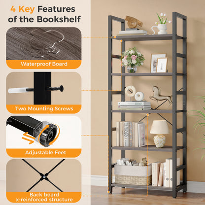 Standing 5 Tier Wooden Storage Shelves, Bookcase Adjustable Feet.....