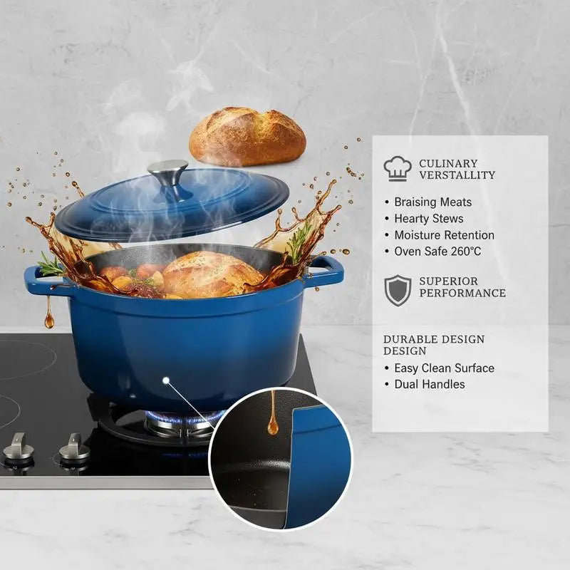 Enameled Cast Iron Dutch Oven, 6 Quart Stock Pot with Lid  Compatible up to 500℉, Blue.....