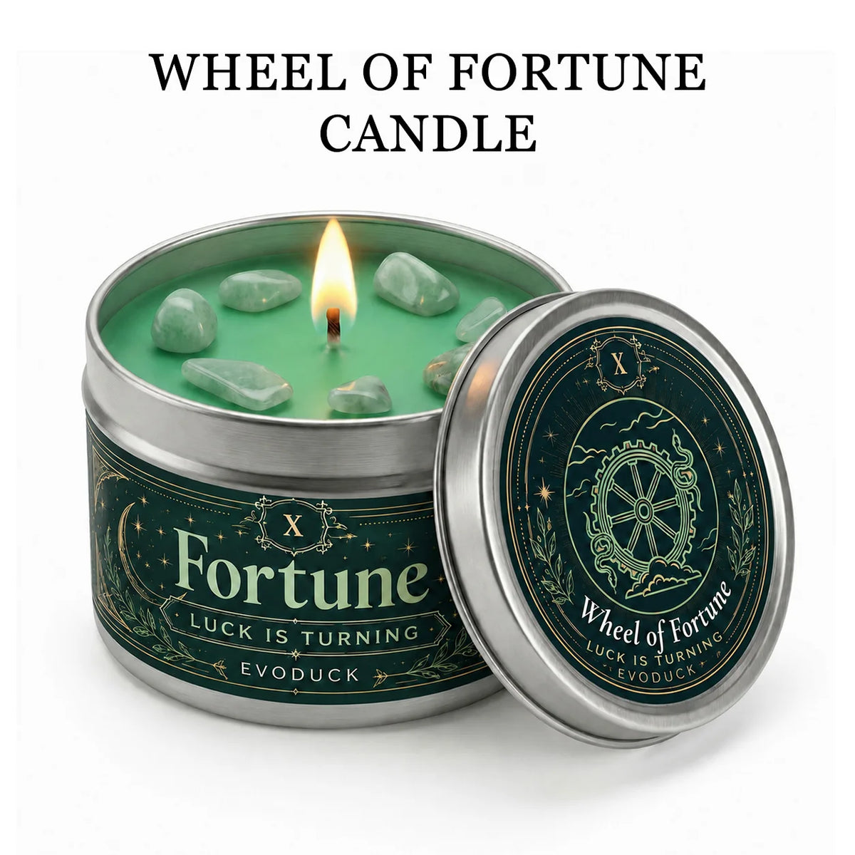 3/2/1 Sets Fortune Tarot Candle with Green Crystal Stones, Green Wax Scented, for Meditation, 3 Oz.