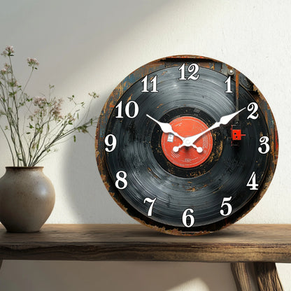 Retro Wooden Wall Clock | Vinyl Record Design, AA Batteries Not Included....