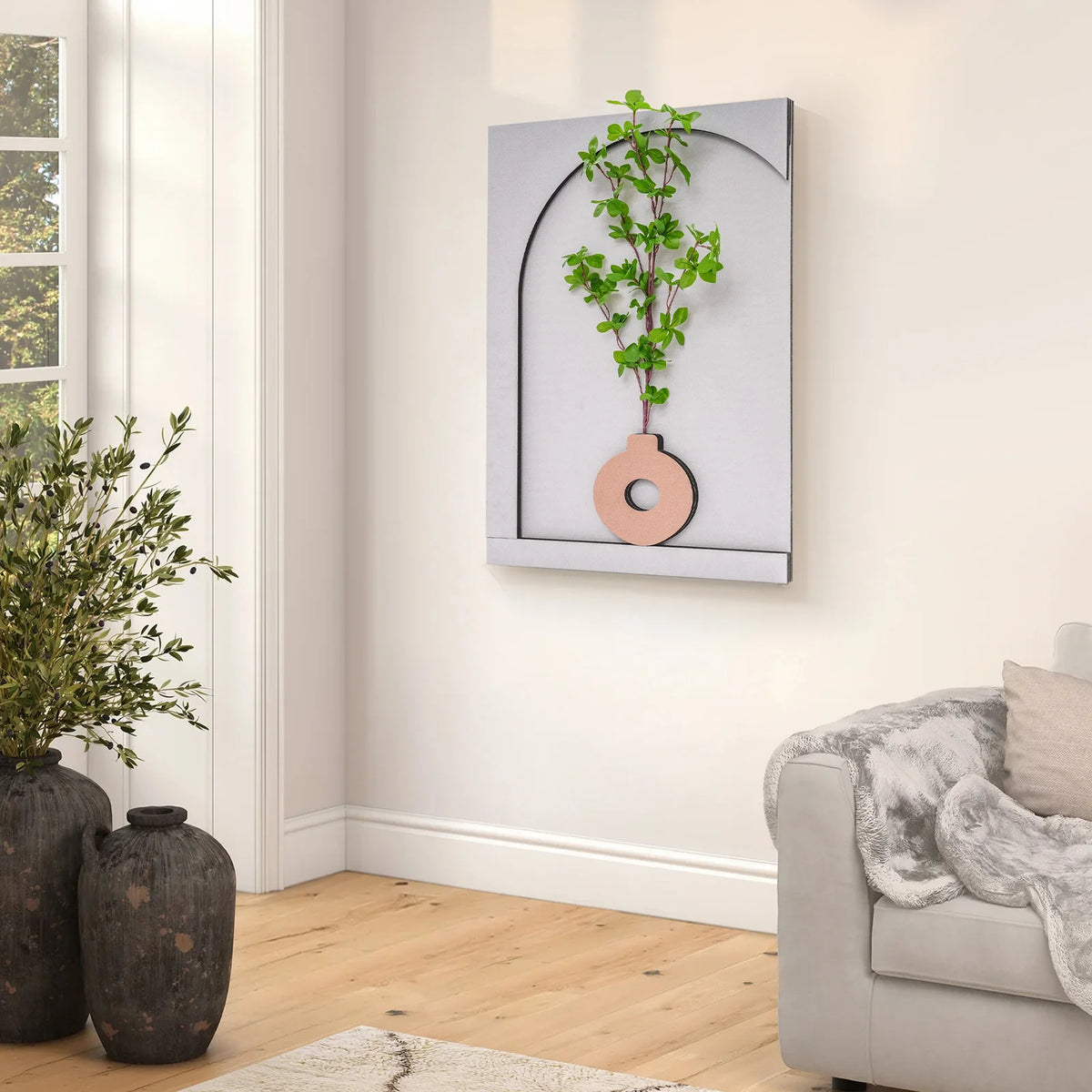 Wall-Mounted Sandstone Wall Art with LED Light & Simulated Plant, Handcrafted 50x70cm 3-Level Dimming Remote Control...