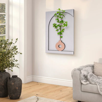 Wall-Mounted Sandstone Wall Art with LED Light & Simulated Plant, Handcrafted 50x70cm 3-Level Dimming Remote Control...