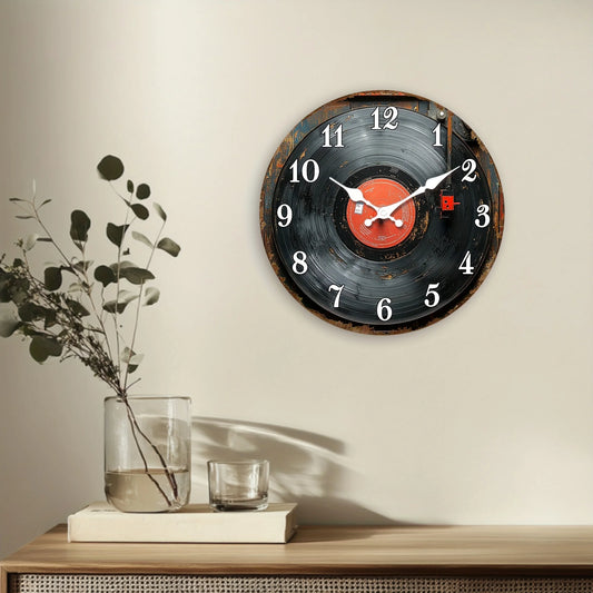 Retro Wooden Wall Clock | Vinyl Record Design, AA Batteries Not Included....