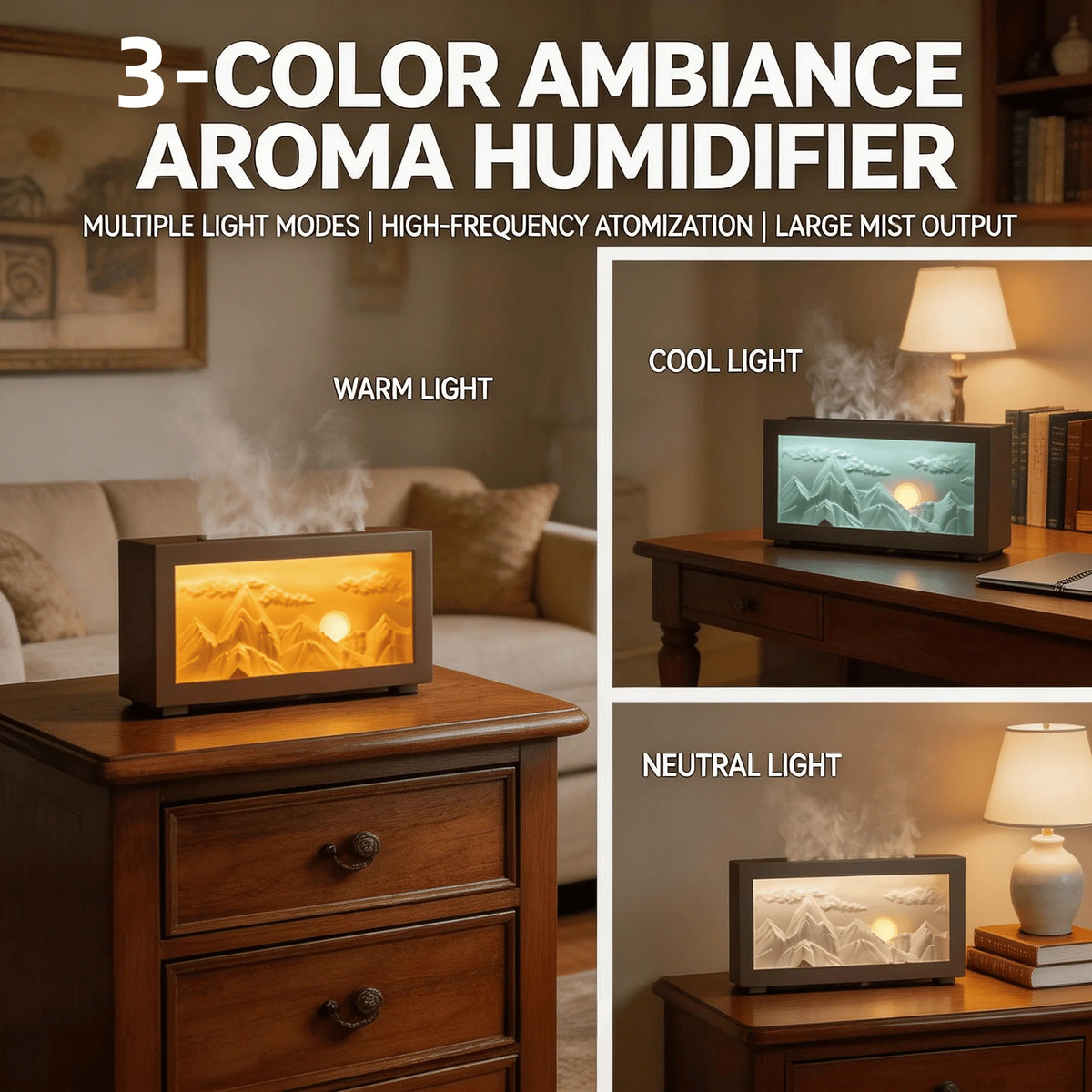 2026 5 Oz New Sunrise Golden Mountain Themed Air Diffuser Humidifier, Aromatherapy Essential Oil Diffuser, with Timer,