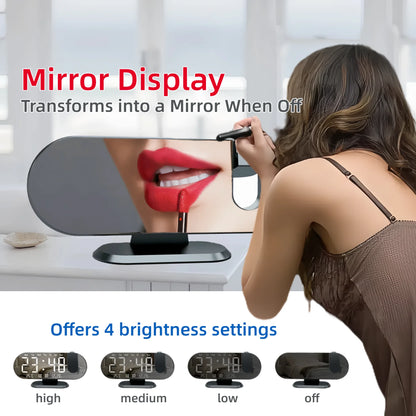 8.8 Inch Projection Alarm Clock, Mirror Display 180 Degree Rotation, Temperature USB Charging Port, White & Black.....