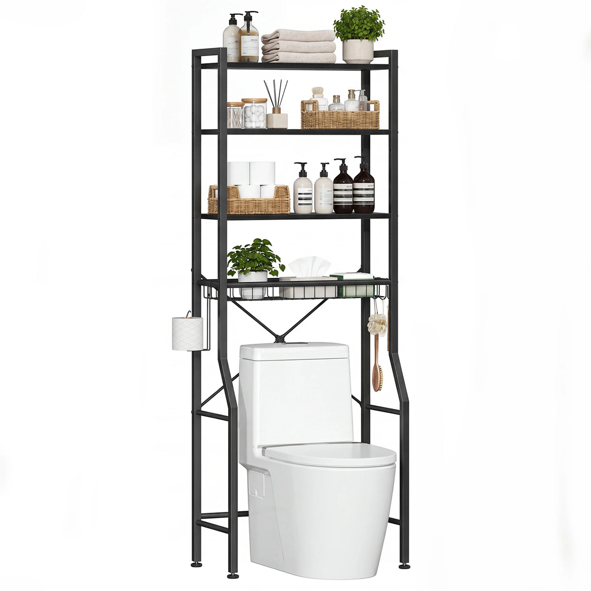 4-Tier Freestanding Organizer Shelf with Adjustable Shelf with 3 Hooks....