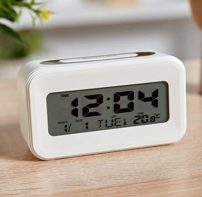 4.4 Inch White  Alarm Clock 24H System Time, Week, Temperature Display, Portable, Battery Operated....