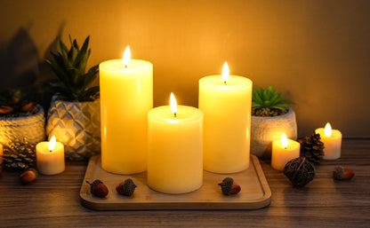 6/5/4 Inch 3 pc. Set Of Flickering Flameless Candles Battery Operated needs 3 AAA Battery's with 10-Key Remote Control Timer, Real Wax....