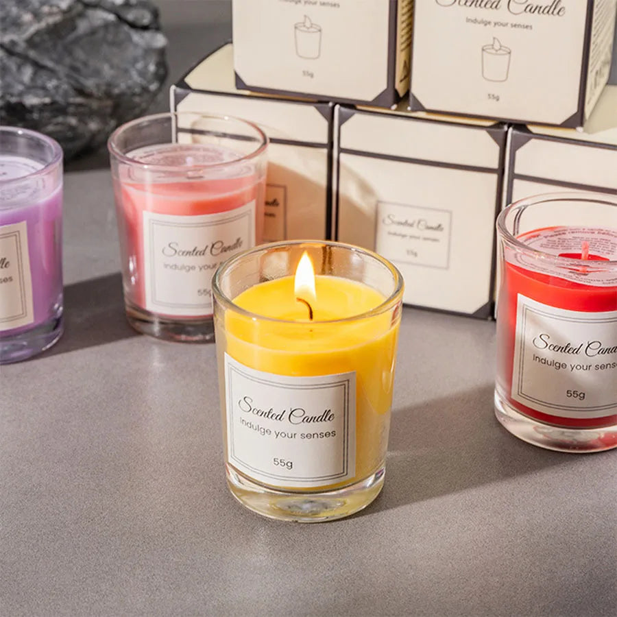 Candle Premium Gift Box Glass Handmade Soy Wax Smokeless, 6 Colors...