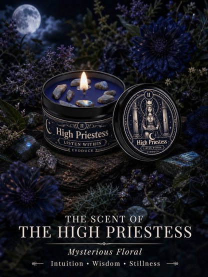The High Priestess Tarot Candle with Blue Grey Crystal Stones, 3/2/1 Sets, Scented  for Meditation, 3 Oz