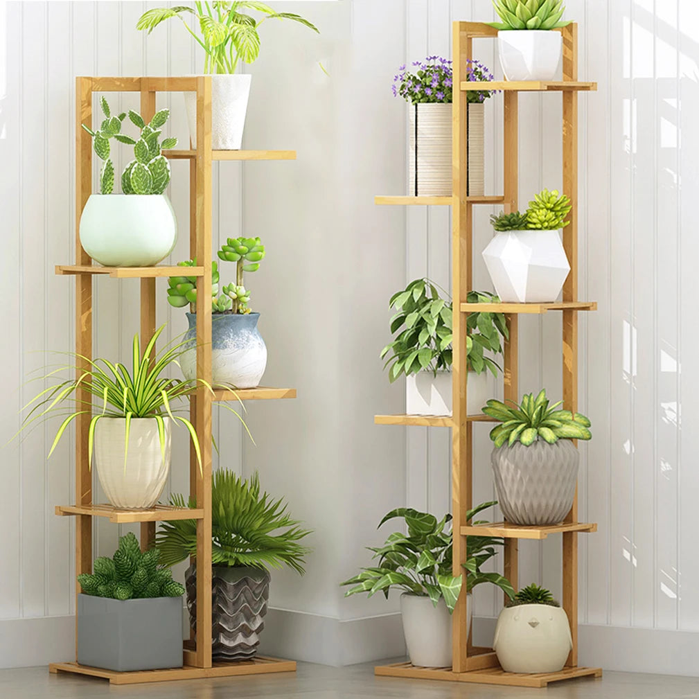 6/7 Tiers Natural Bamboo Plant Stand, Home Indoor Outdoor