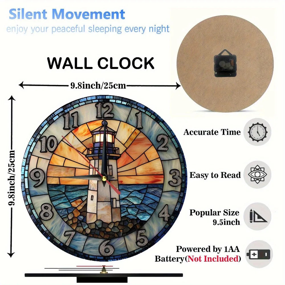 10-12 Inch Vintage Style Wooden Lighthouse Wall Clock AA Battery Needed.....