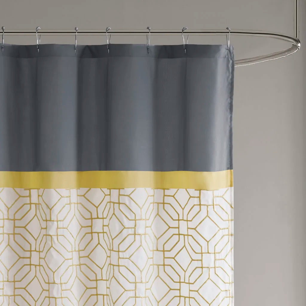 Embroidered and Pieced Shower Curtain With 12 Grommet Hook Waterproof Machine Washable...