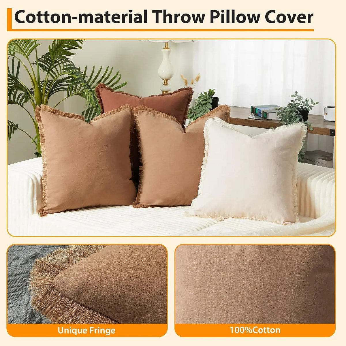 Washable Cotton Pillow Covers with Tassels – 4 Pack, 20x20 Inch,