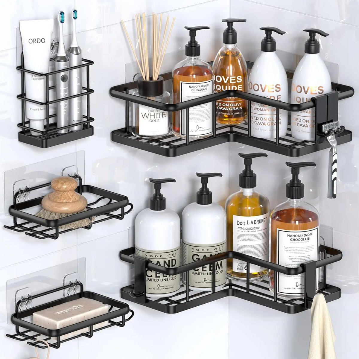 Shower Caddy, 5-Pack Organizer  with Soap Holder and 4 Removable Hooks No Drilling, Random Color Stainless Steal....