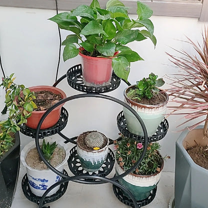 Metal Plant Stands 6 Pots Black / White