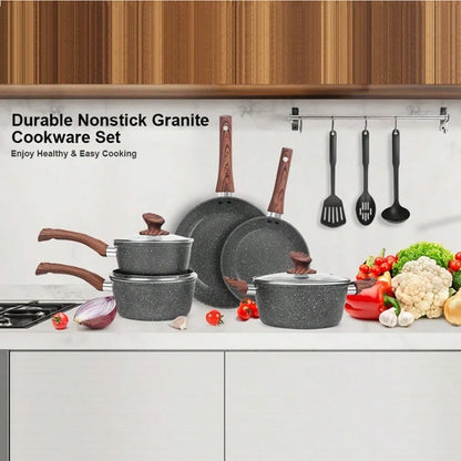 11 Piece Granite Pots And Pans Cookware Set...