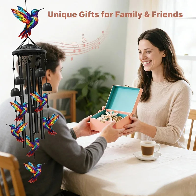 Colorful Hummingbird Wind Chimes Metal Aluminum Tube Bell, Waterproof Outdoor