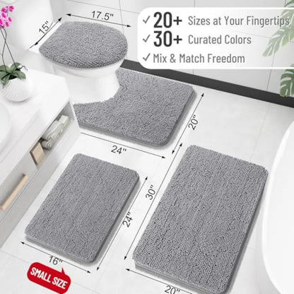 Bathroom Rugs 30x20,  Absorbent Chenille, Rubber Backing Quick Dry, Machine Washable