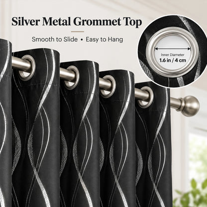 Black 4 Panels Blackout Curtains Thermal Insulated With Black Inside Coated Backing, 6 Sizes....
